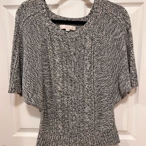 Loft brand short sleeve, batwing sweater with a grey/white merle color
